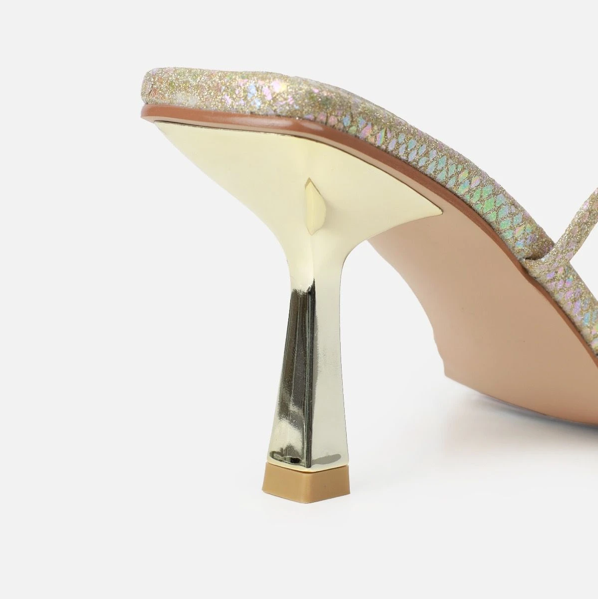 Apollo Gold Shimmer Faux Snake Strappy Mid Heel Mules - Image 3
