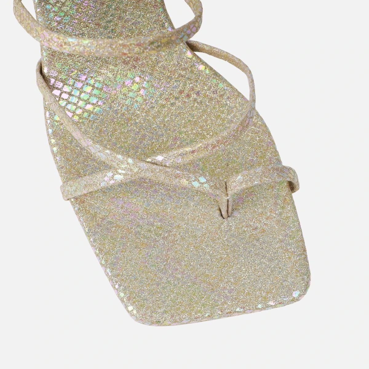 Apollo Gold Shimmer Faux Snake Strappy Mid Heel Mules - Image 4