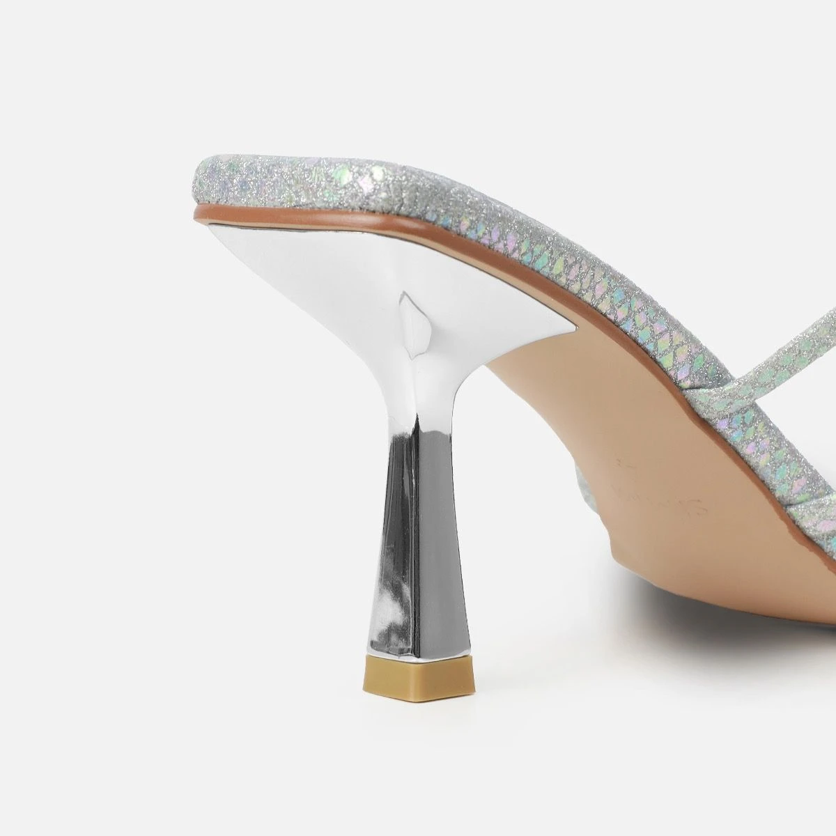 Apollo Silver Shimmer Faux Snake Strappy Mid Heel Mules - Image 3