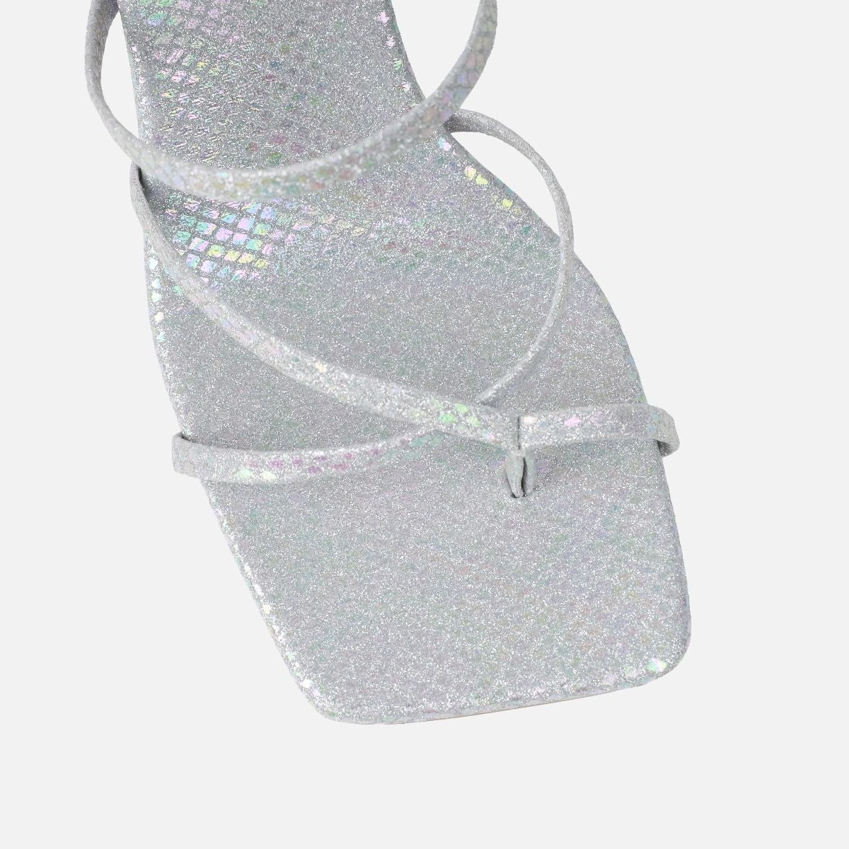 Apollo Silver Shimmer Faux Snake Strappy Mid Heel Mules - Image 4