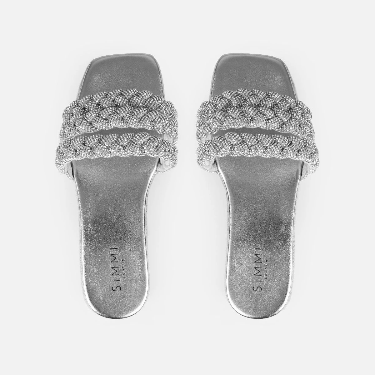 Darcie Silver Diamante Espadrille Flatform Slides - Image 3