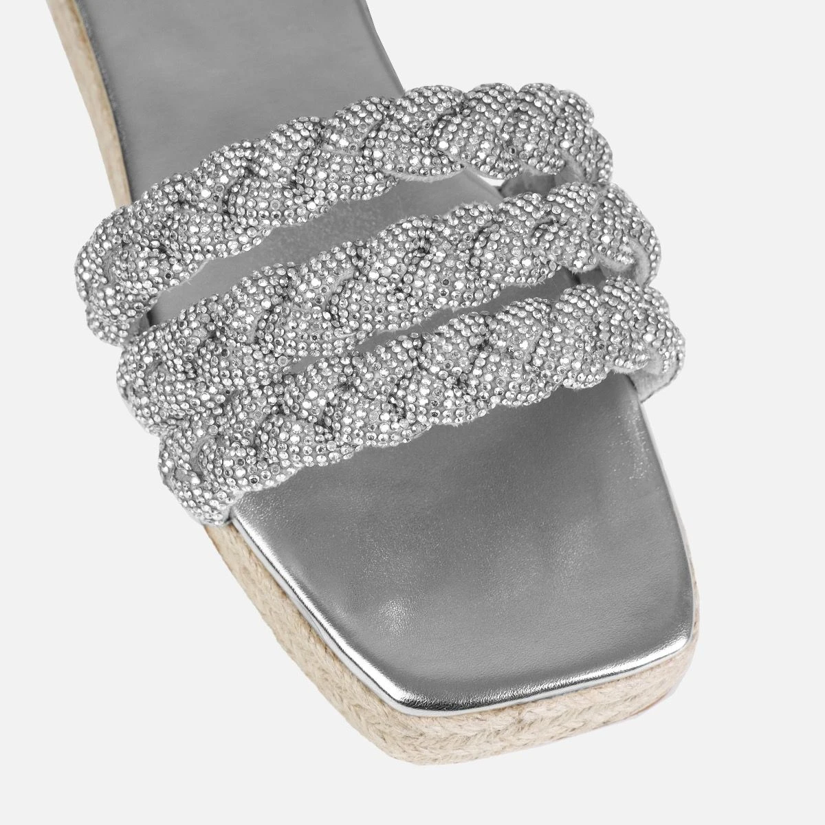 Darcie Silver Diamante Espadrille Flatform Slides - Image 4