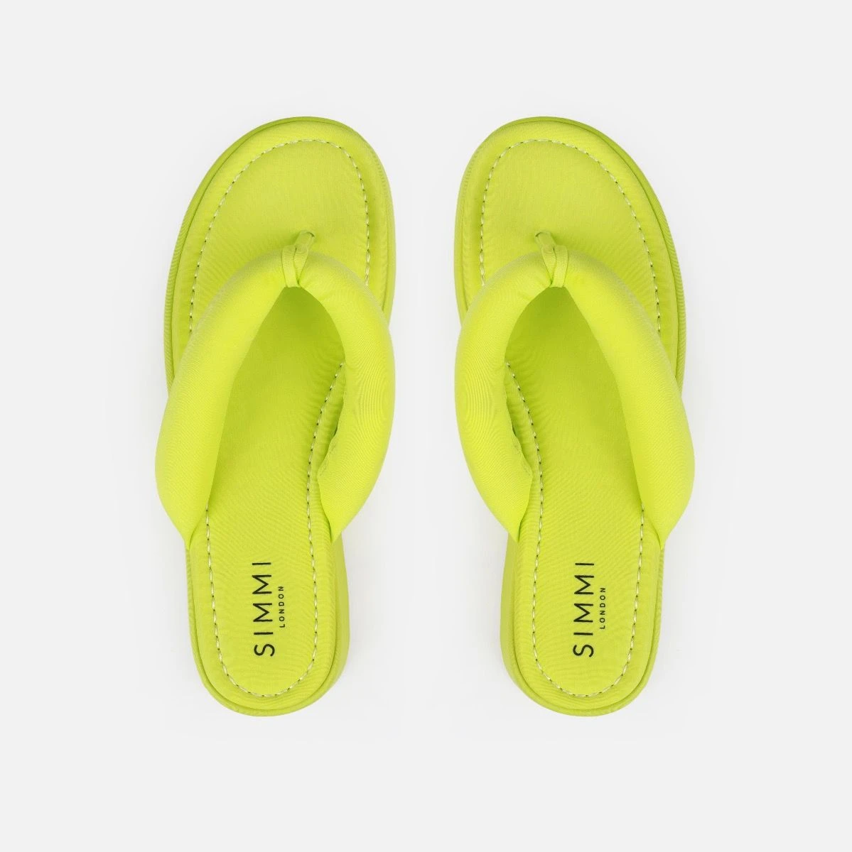 Tasha Ghouri Rowena Lime Green Lycra Toe Thong Flatform Sandals - Image 2