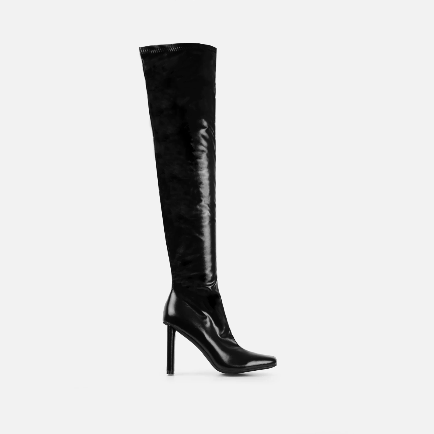 Axel Black Slim Block Heel Thigh High Boots - Image 2