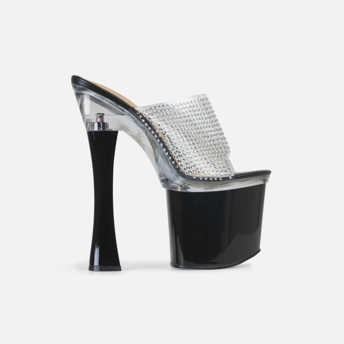 Angel Black Diamante Clear Platform High Heel Mules - Image 3