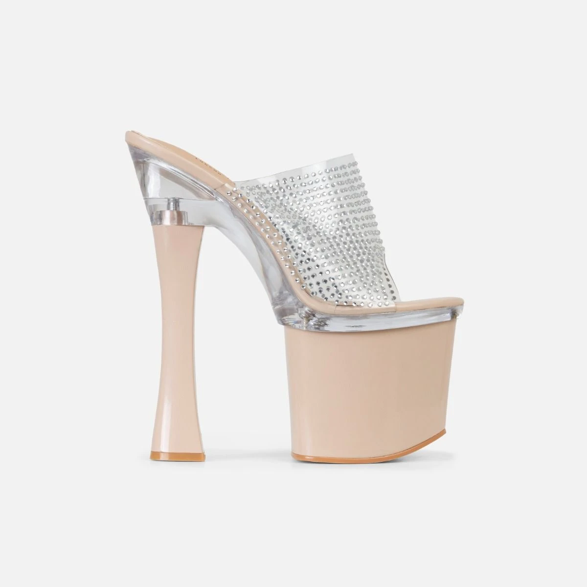 Angel Nude Diamante Clear Platform High Heel Mules - Image 2