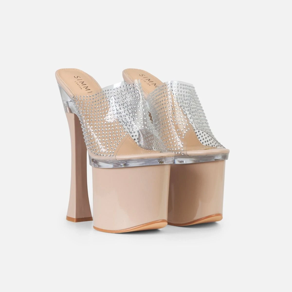 Angel Nude Diamante Clear Platform High Heel Mules - Image 3