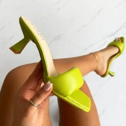 Angelina Green Padded Mid Heel Mules
