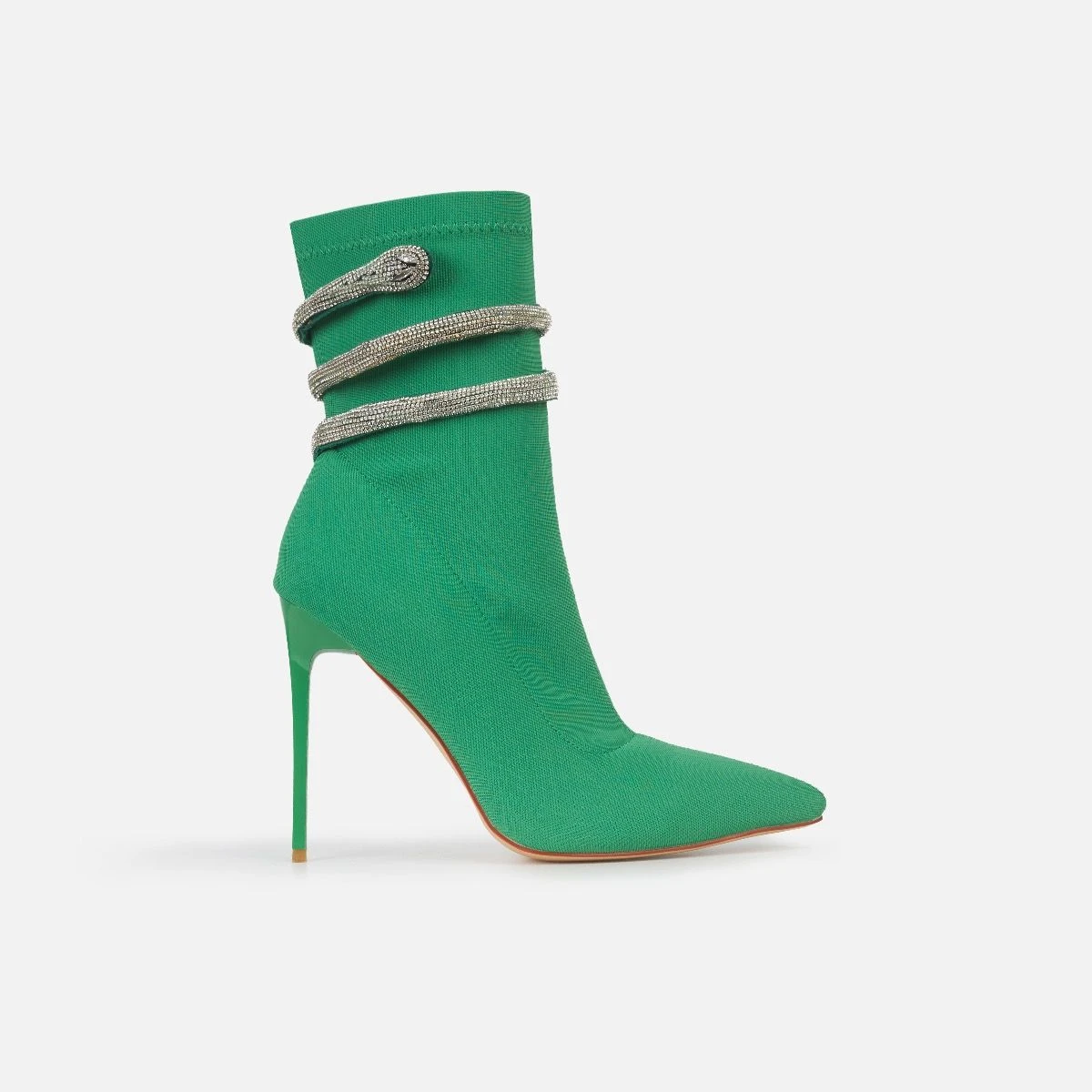 Caspian Green Lycra Diamante Wrap Ankle Boots - Image 2