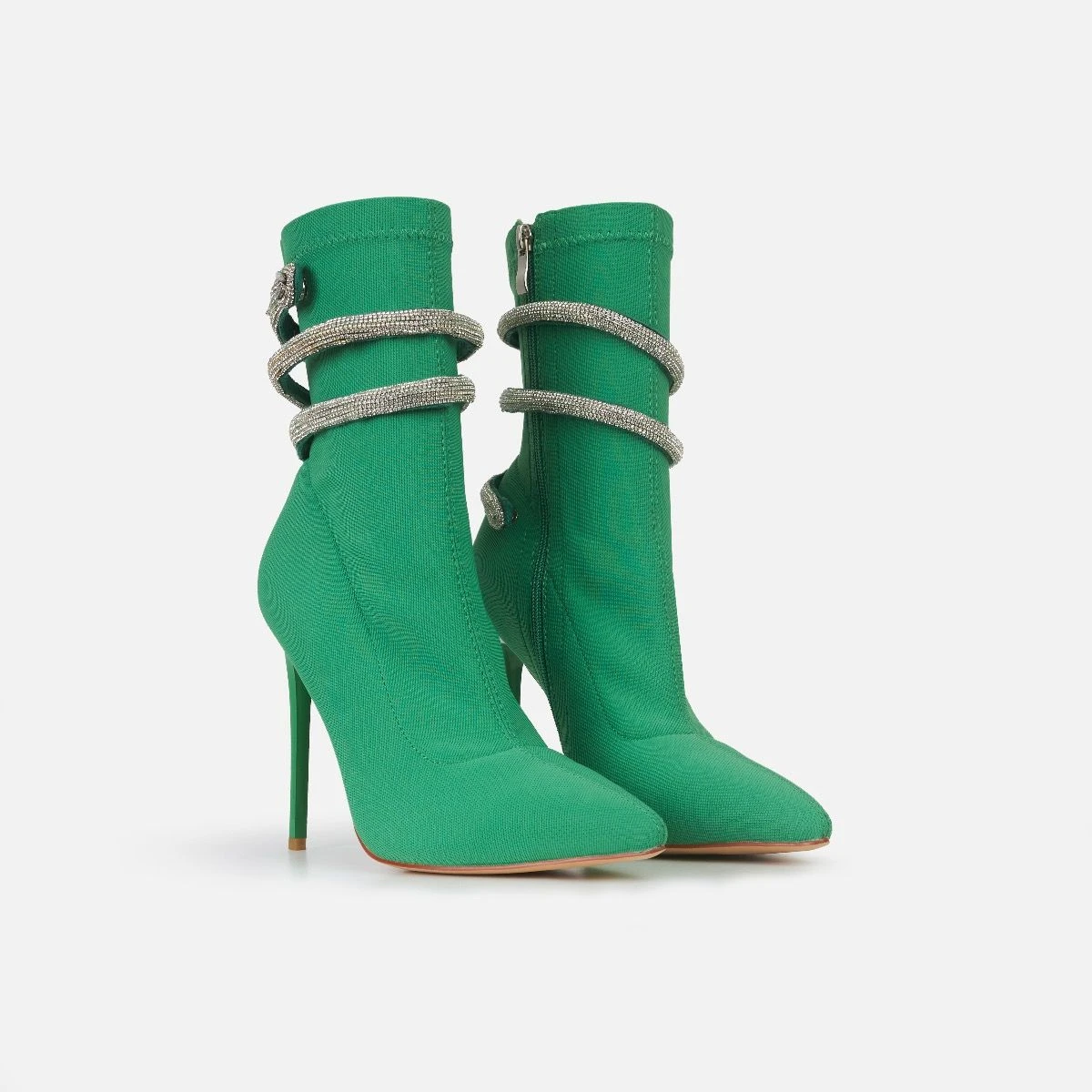 Caspian Green Lycra Diamante Wrap Ankle Boots - Image 3