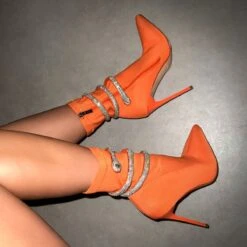 Caspian Orange Lycra Diamante Wrap Ankle Boots