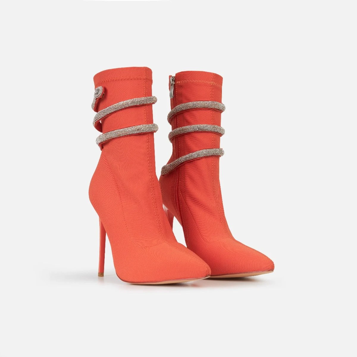Caspian Orange Lycra Diamante Wrap Ankle Boots - Image 3