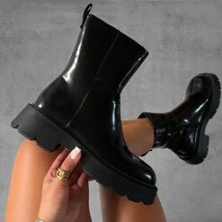 Austin Black Flat Chunky Ankle Boots