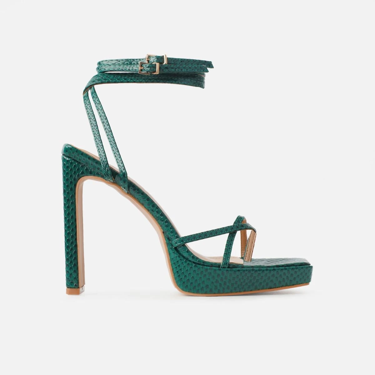 Salma Green Faux Snake Print Platform Heels - Image 2