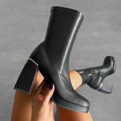 Armondo Black Platform Block Ankle Boots