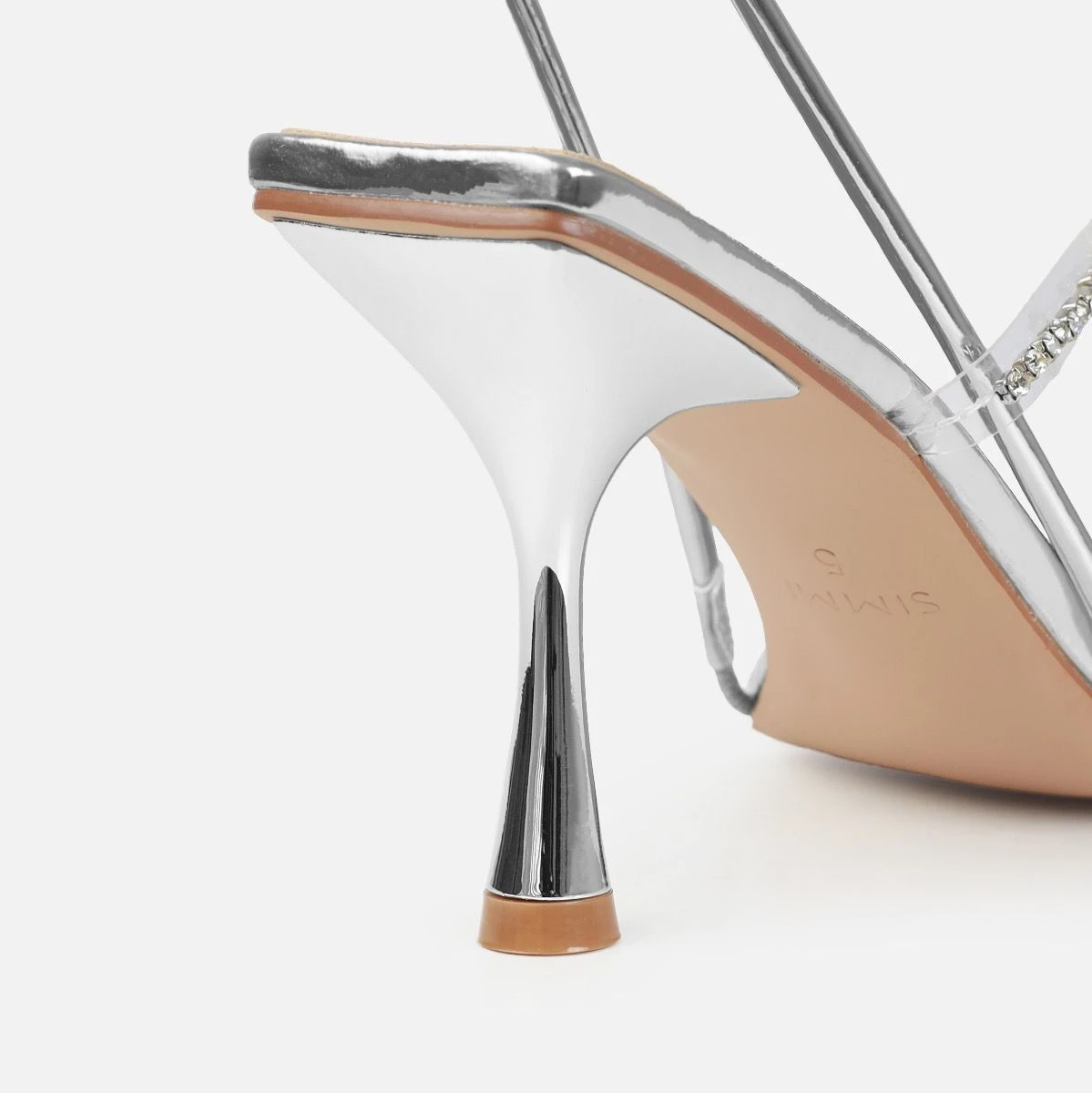 Confetti Silver Clear Diamante Mid Heels - Image 3