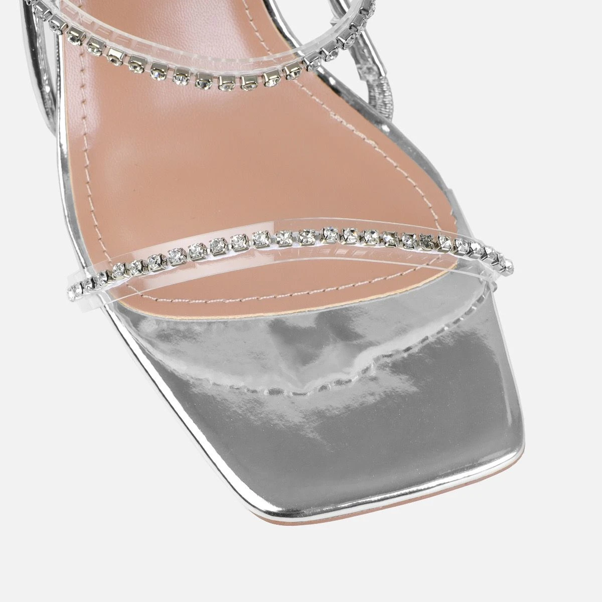 Confetti Silver Clear Diamante Mid Heels - Image 4