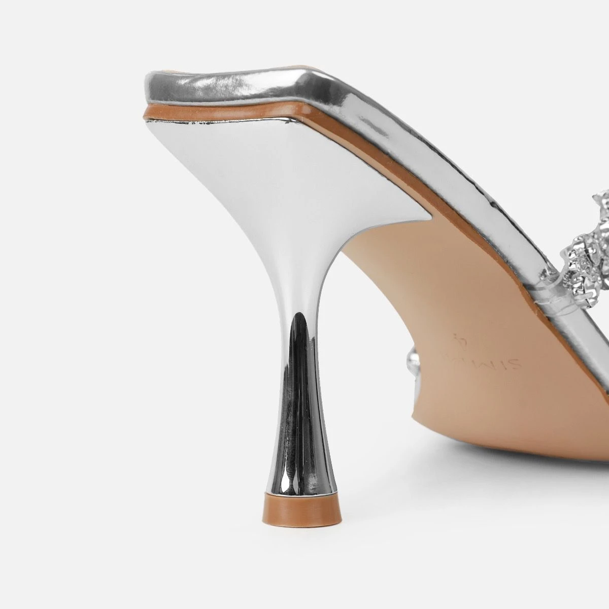 Blushing Silver Mirror Diamante Mid Heel Mules - Image 3