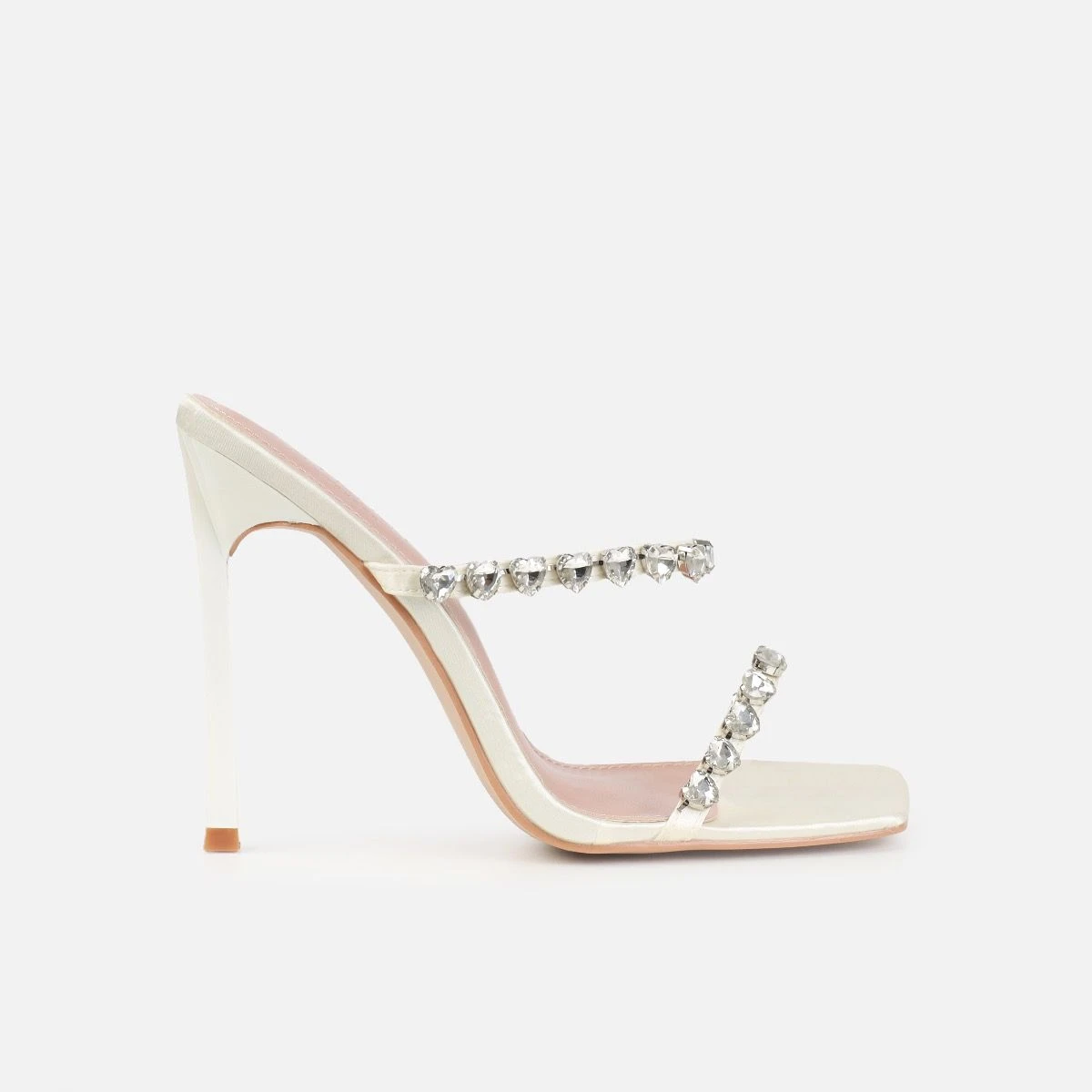 Dionne Crowe Eternal Ivory Satin Heart Diamante Mules - Image 2