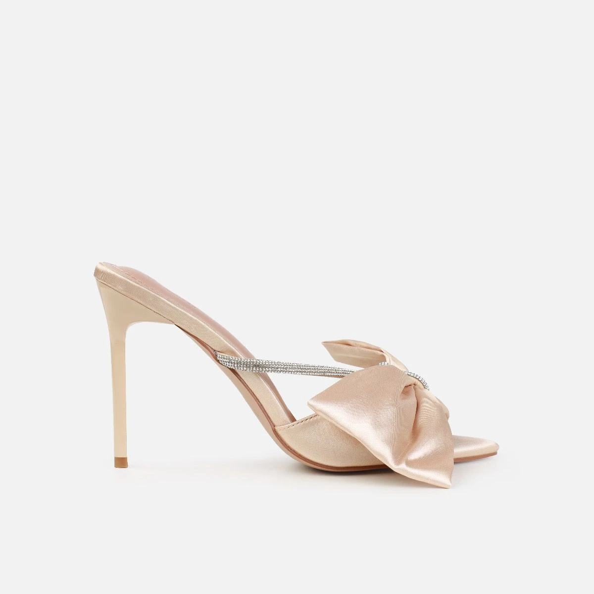 Dionne Crowe Veil Champagne Satin Diamante Bow Mules - Image 2