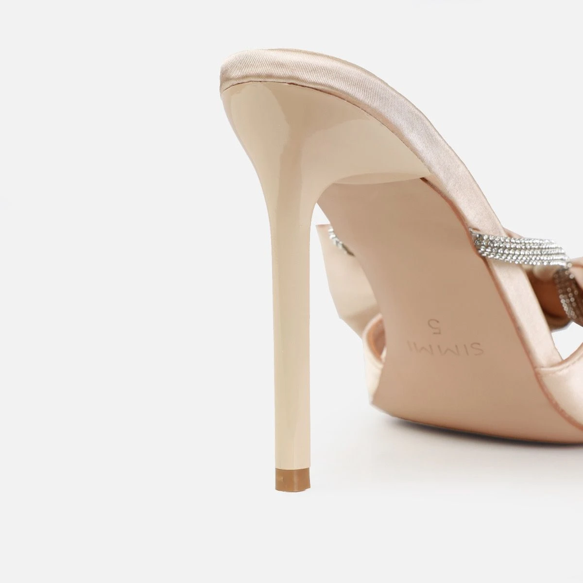 Dionne Crowe Veil Champagne Satin Diamante Bow Mules - Image 3