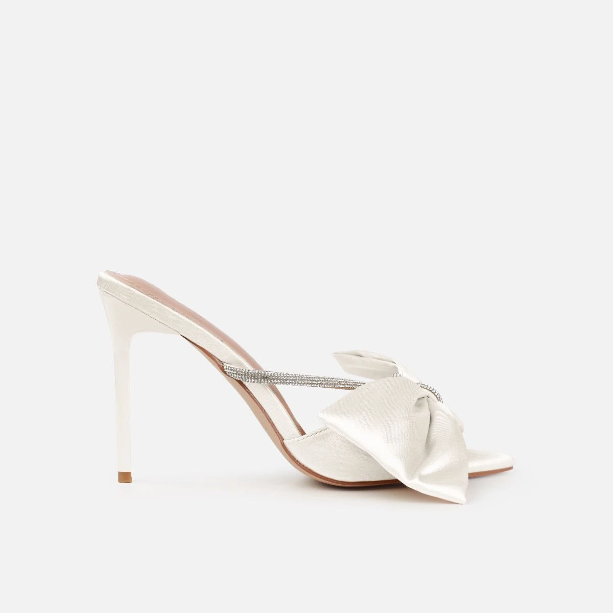 Dionne Crowe Veil Ivory Satin Diamante Bow Mules - Image 2