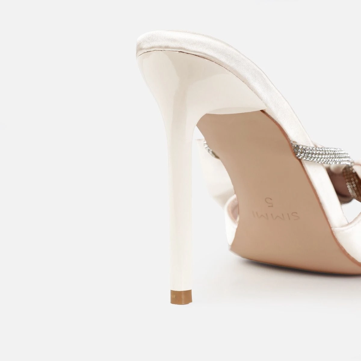 Dionne Crowe Veil Ivory Satin Diamante Bow Mules - Image 3