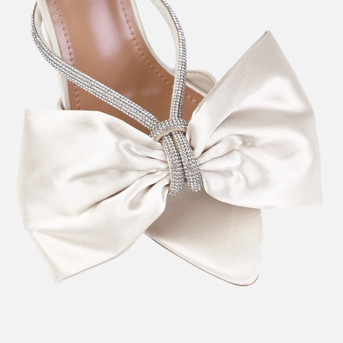 Dionne Crowe Veil Ivory Satin Diamante Bow Mules - Image 4