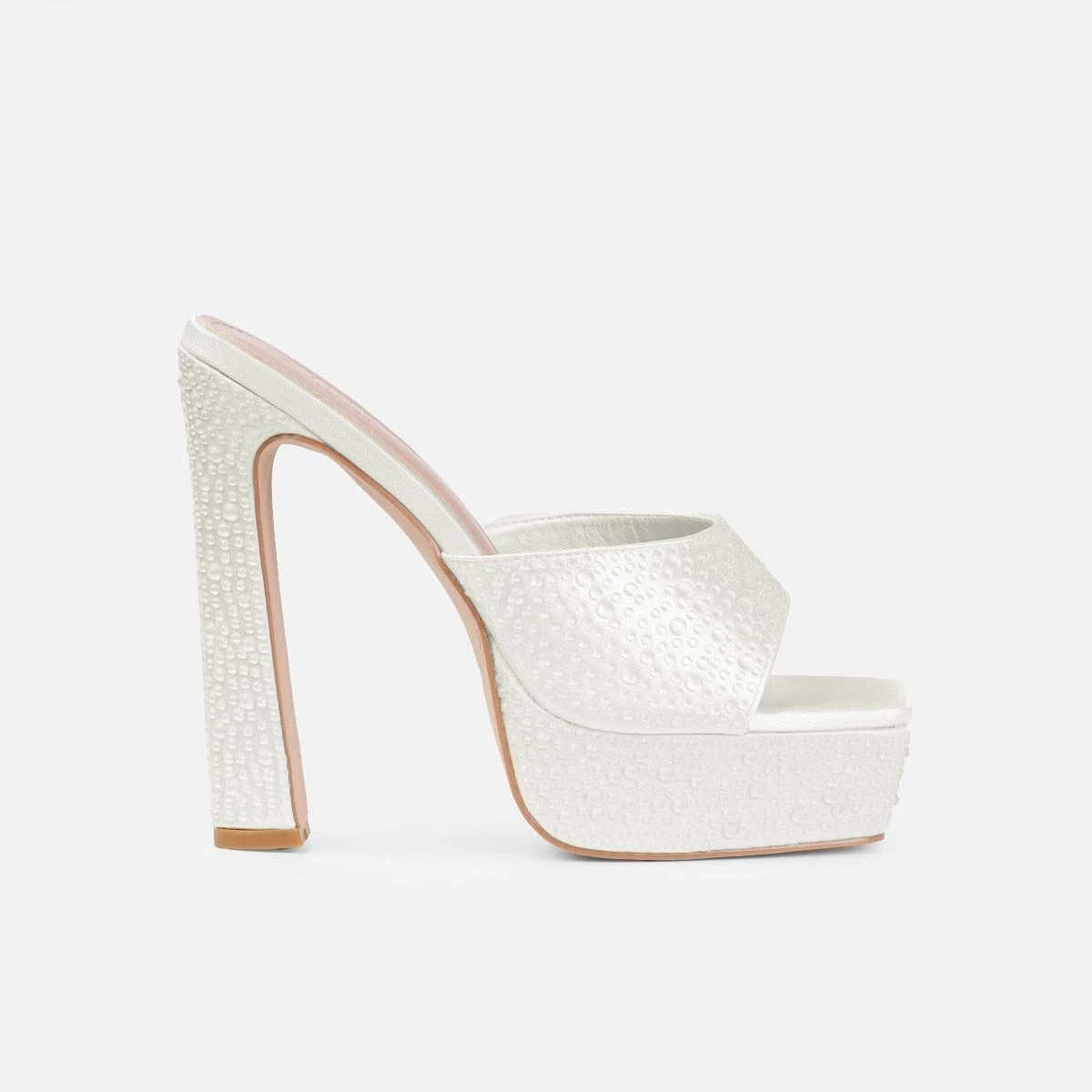 Dionne Crowe Fondant Ivory Satin Droplet Platform Mules - Image 2