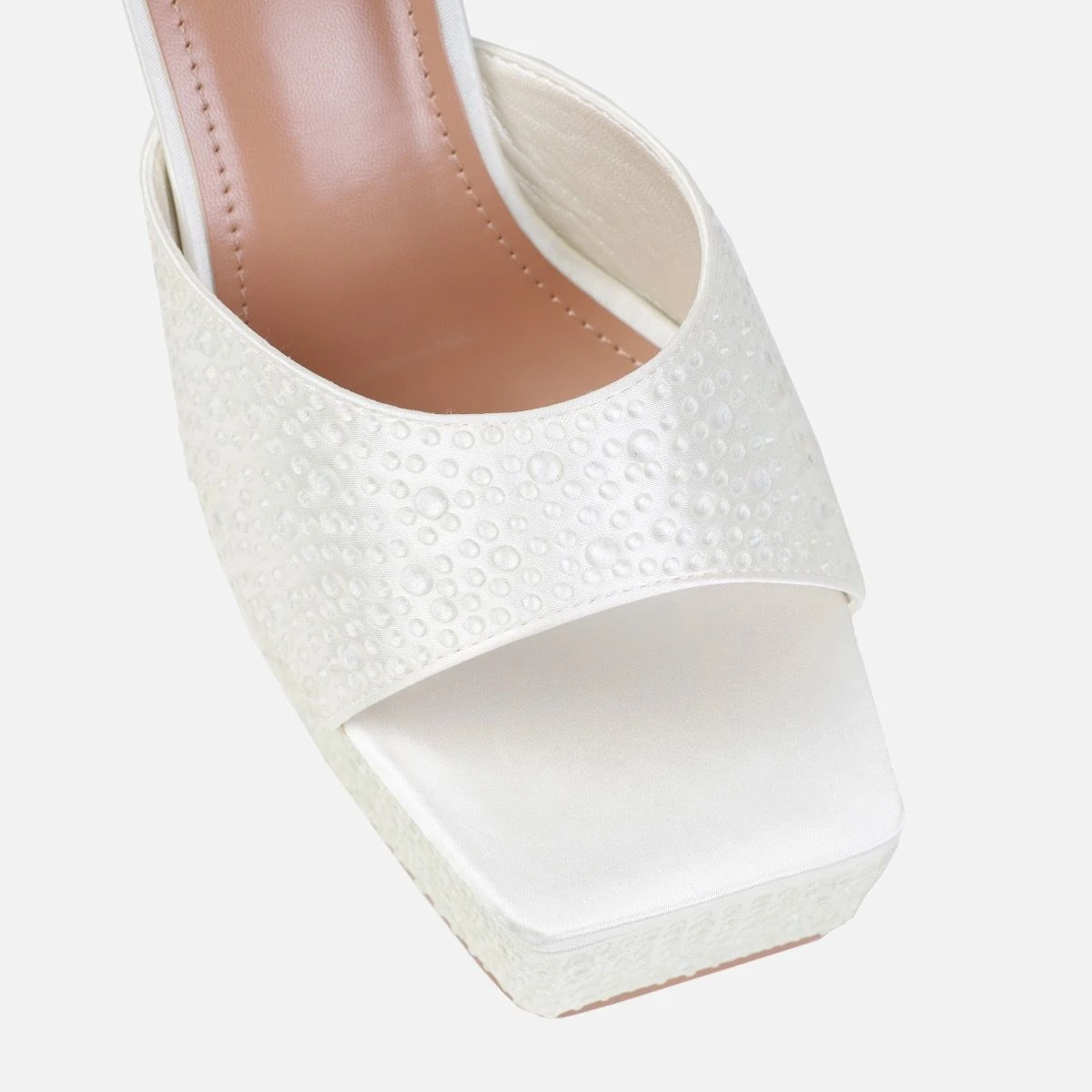 Dionne Crowe Fondant Ivory Satin Droplet Platform Mules - Image 4