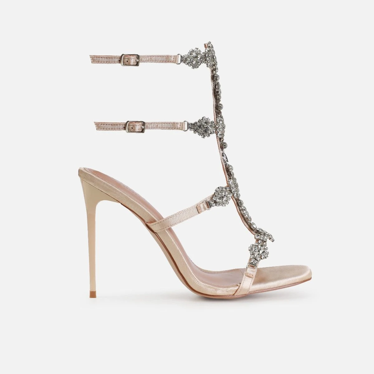 Dionne Crowe Beau Champagne Satin Diamante Heels - Image 2