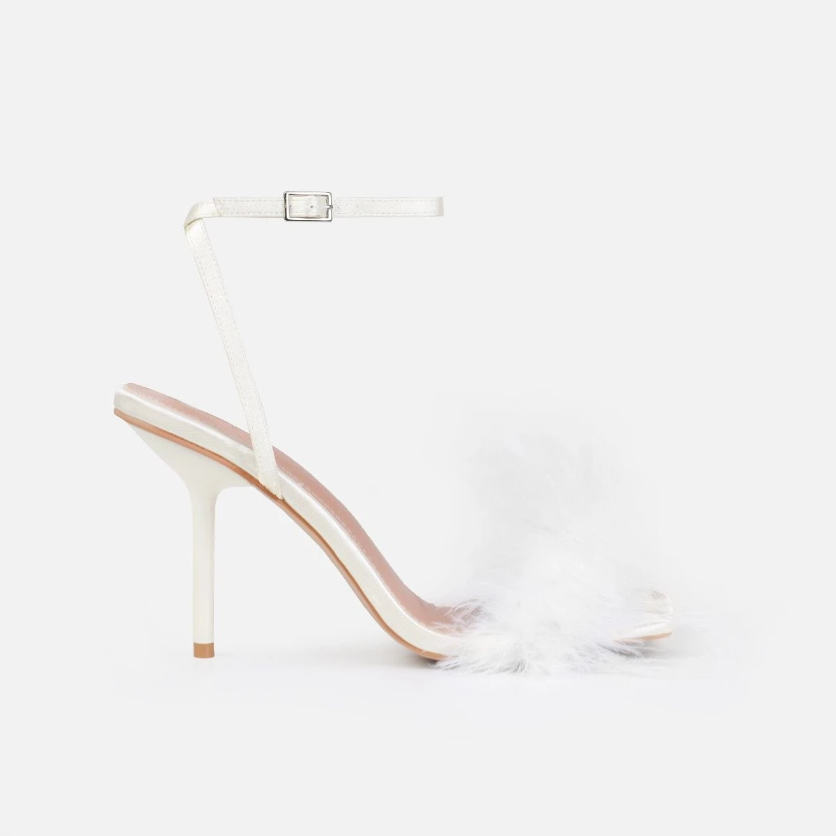 Dionne Crowe Sweetheart Ivory Satin Fluffy Heels - Image 2