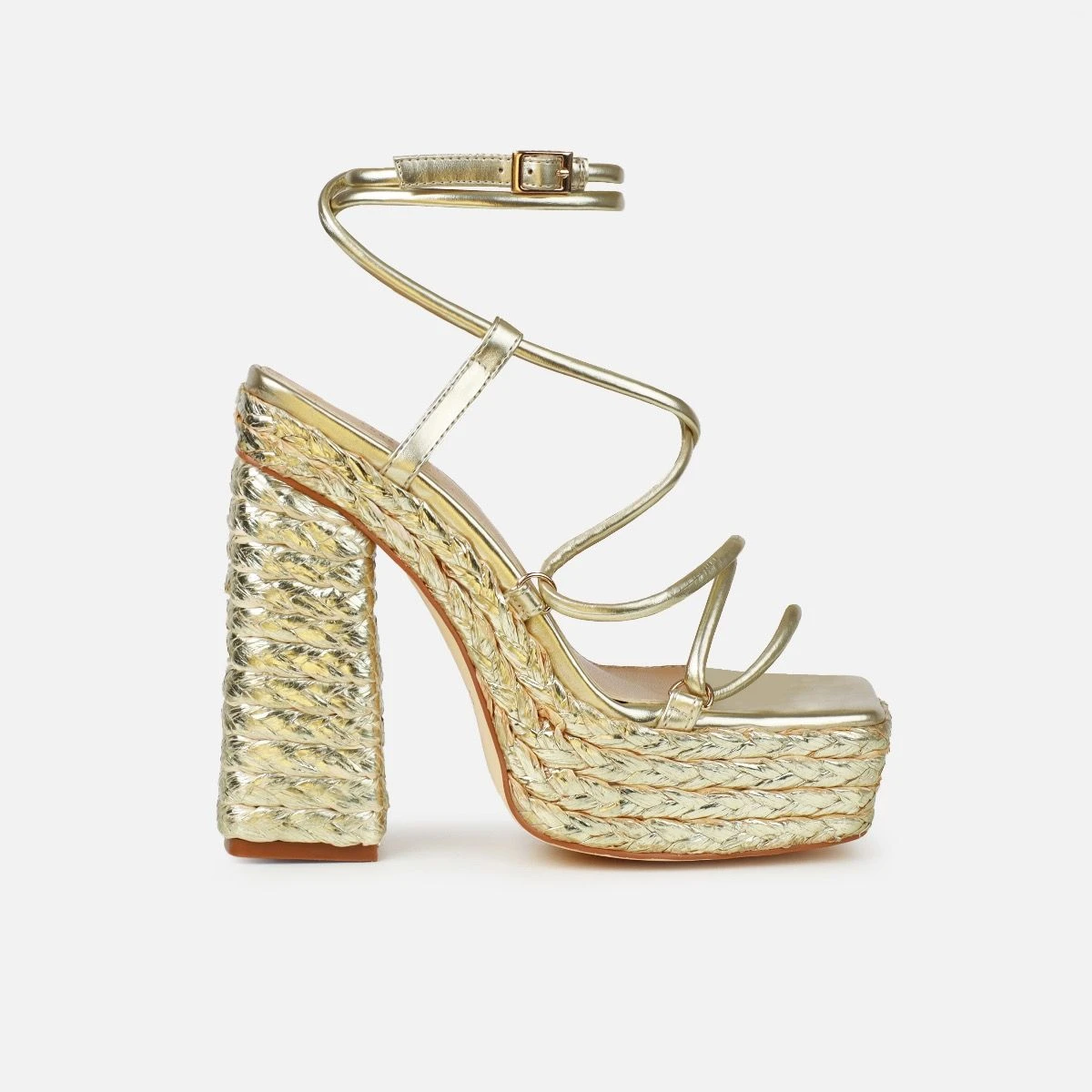 Bambi Gold Espadrille Platform Block Heels - Image 2