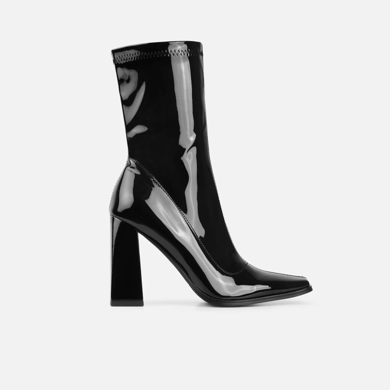 Basil Black Patent Block Heel Ankle Boots - Image 2