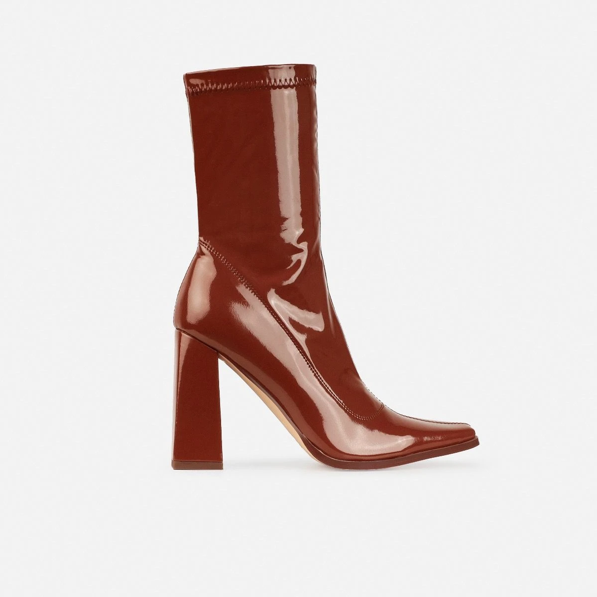 Basil Tan Patent Block Heel Ankle Boots - Image 2