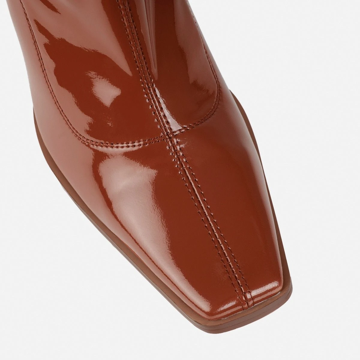 Basil Tan Patent Block Heel Ankle Boots - Image 4