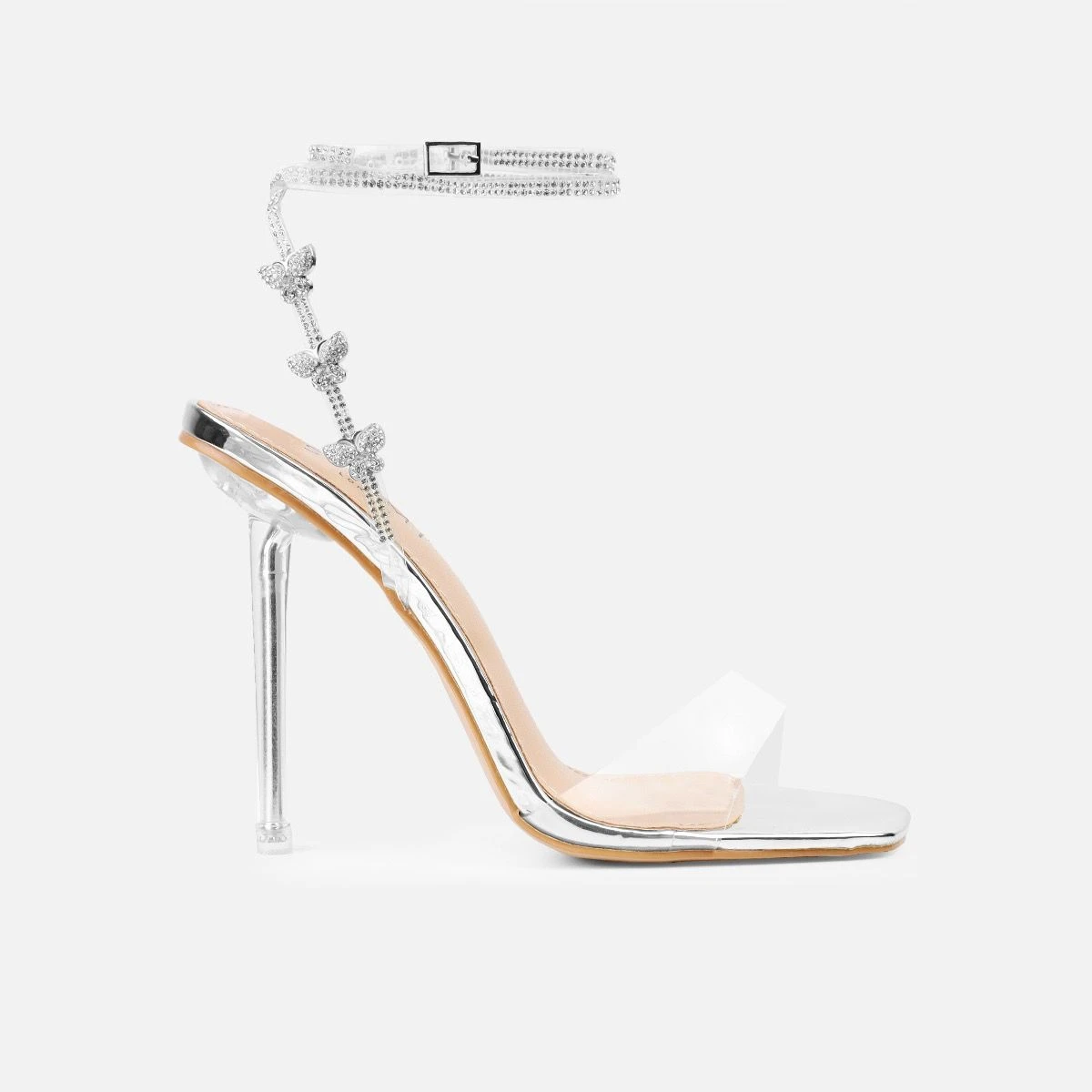 Beatriz Clear Silver Metallic Butterfly High Heels - Image 3