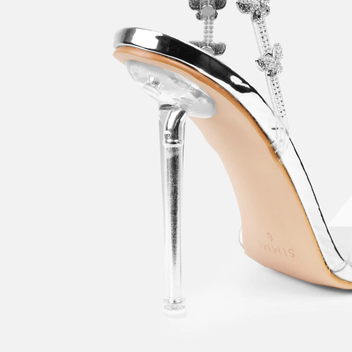 Beatriz Clear Silver Metallic Butterfly High Heels - Image 4