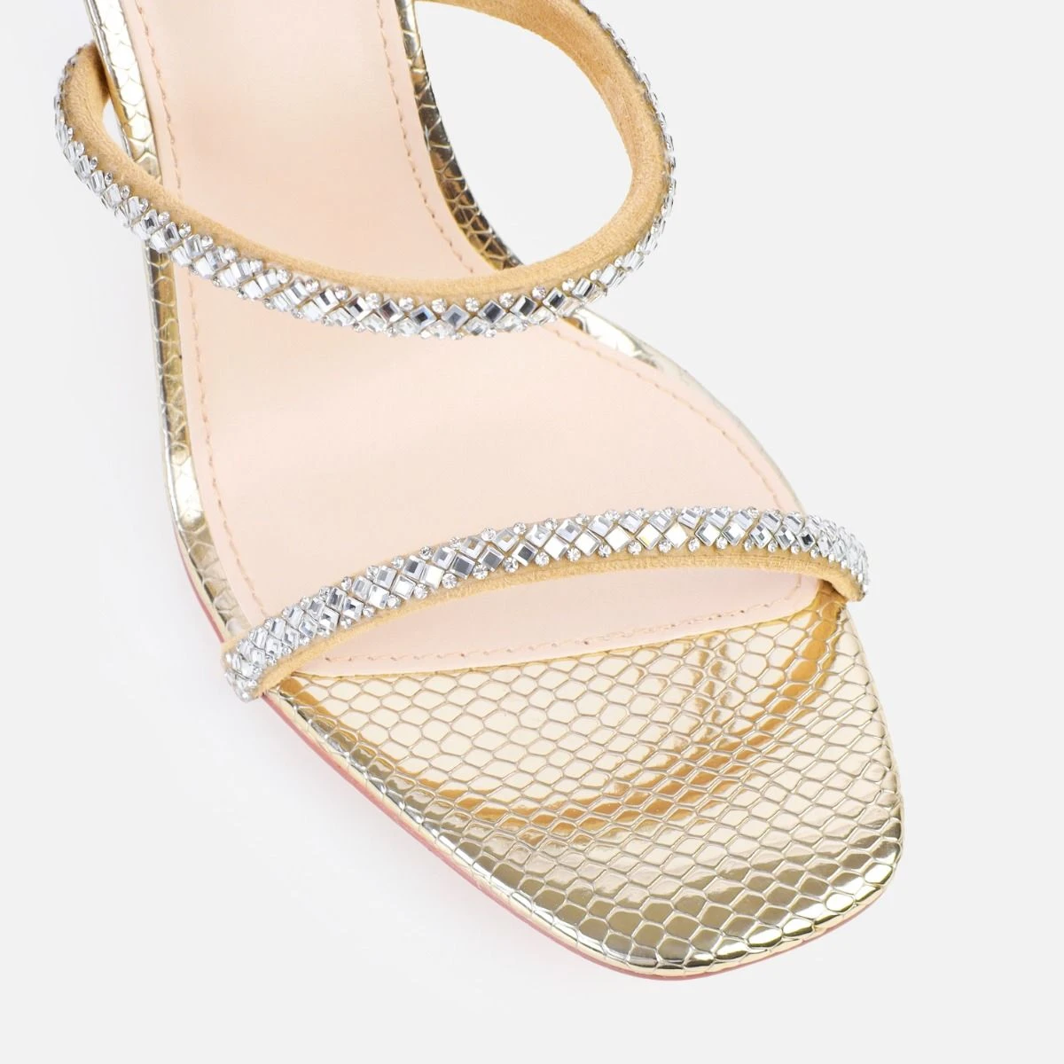 Mary Bedford Boa Gold Mirror Faux Snake Print Diamante Spiral Stiletto Heels - Image 4