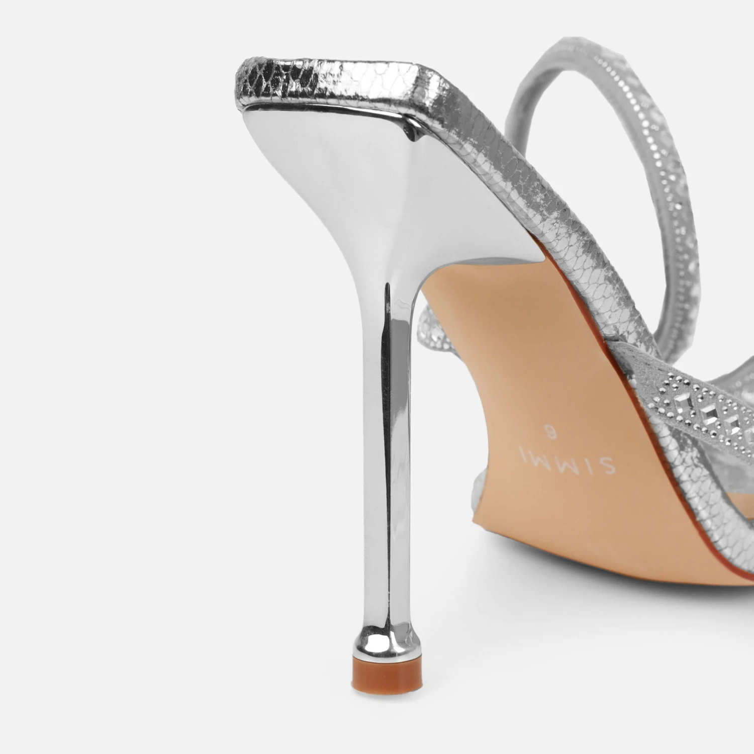 Tasha Ghouri Zorana Silver Faux Snake Print Diamante Spiral Heels - Image 5