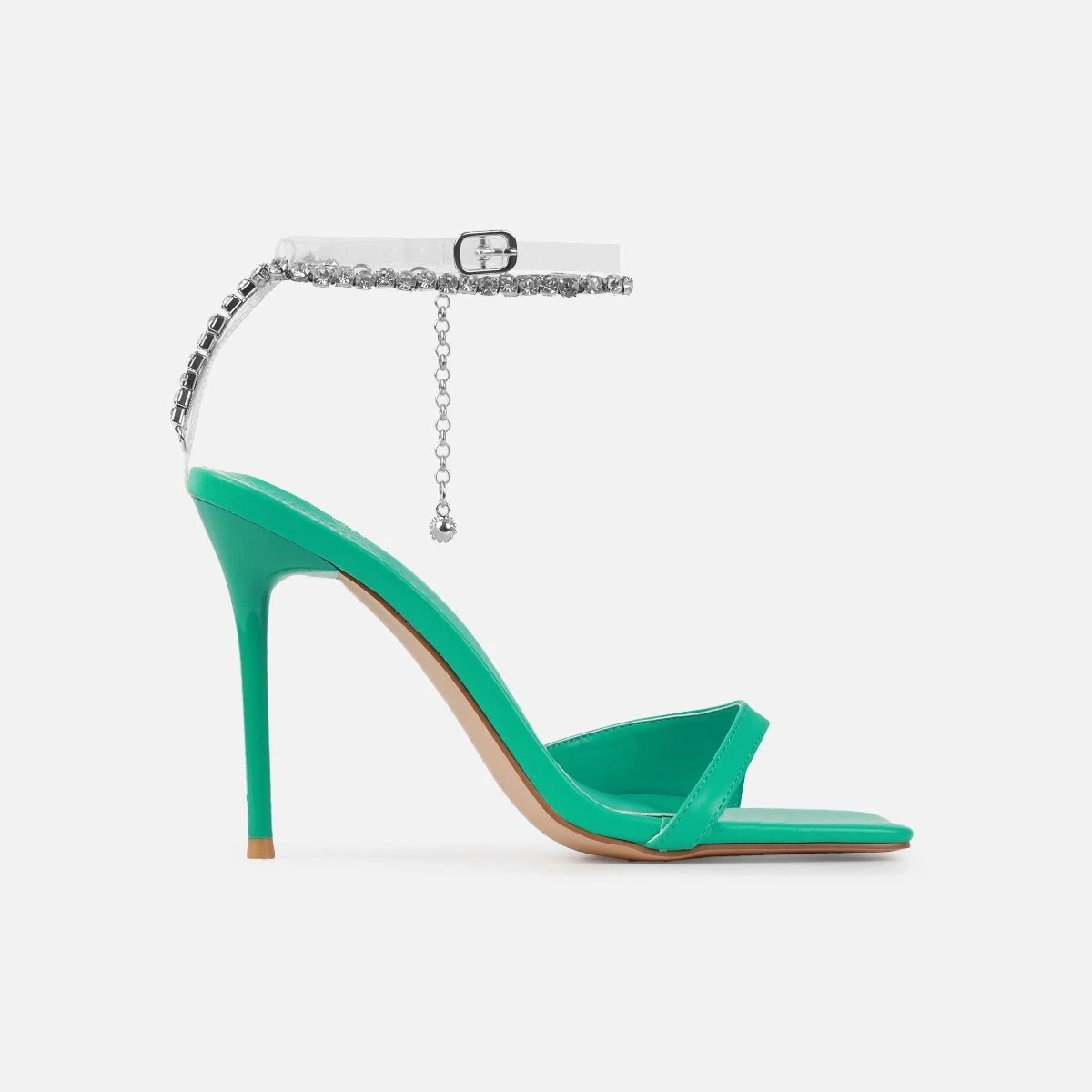 Romee Aqua Blue PU Diamante Strap Stiletto Heels - Image 2