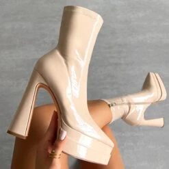 Brookes Stone Double Platform Block Heel Ankle Boots