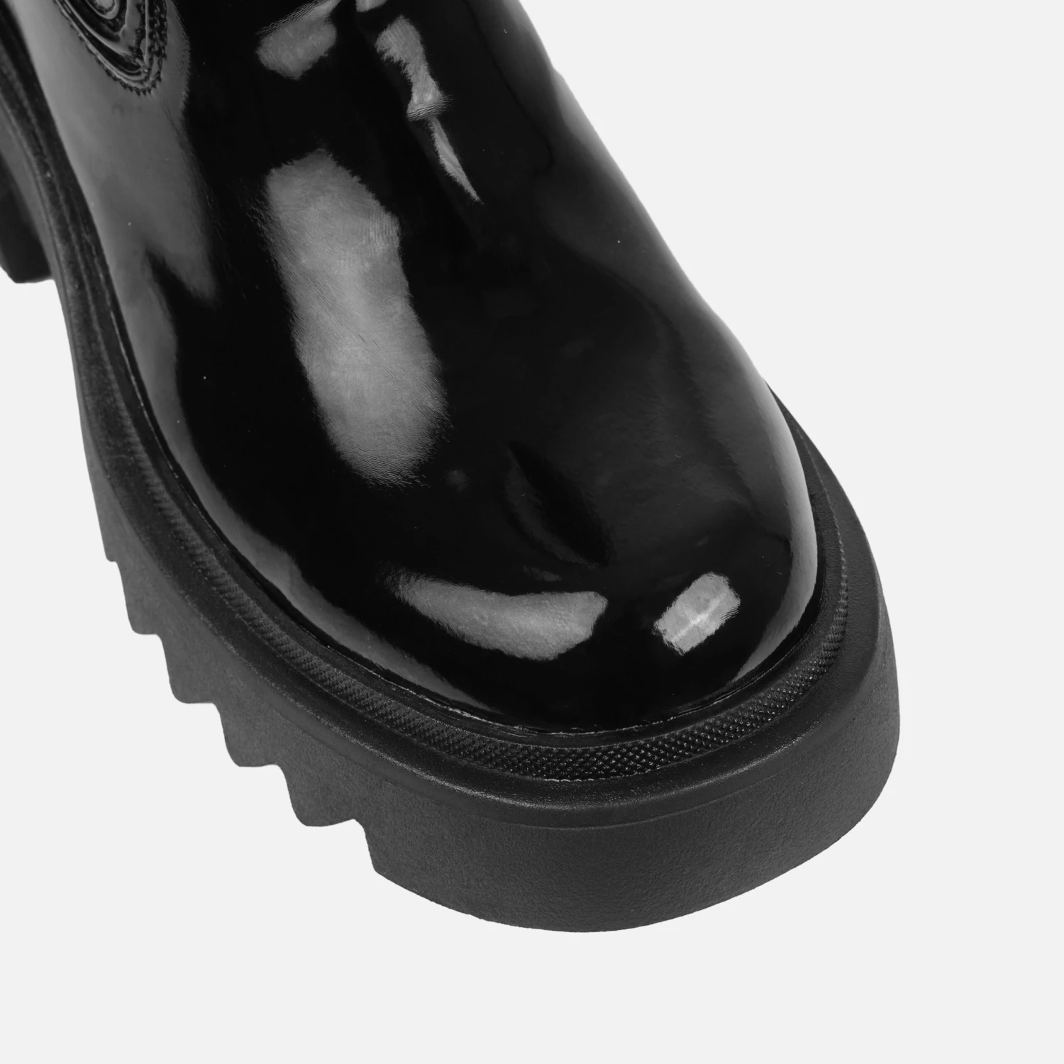 Carlton Black Patent Chunky Flat Ankle Boots - Image 3