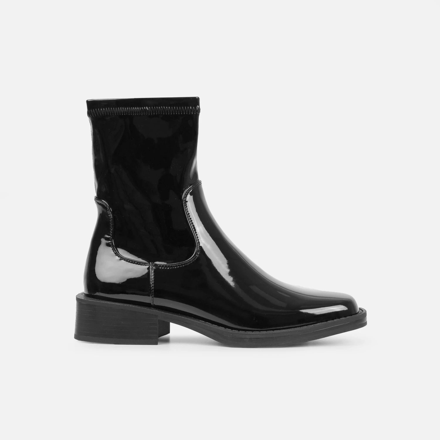 Carrington Black Patent Flat Ankle Boots - Image 2