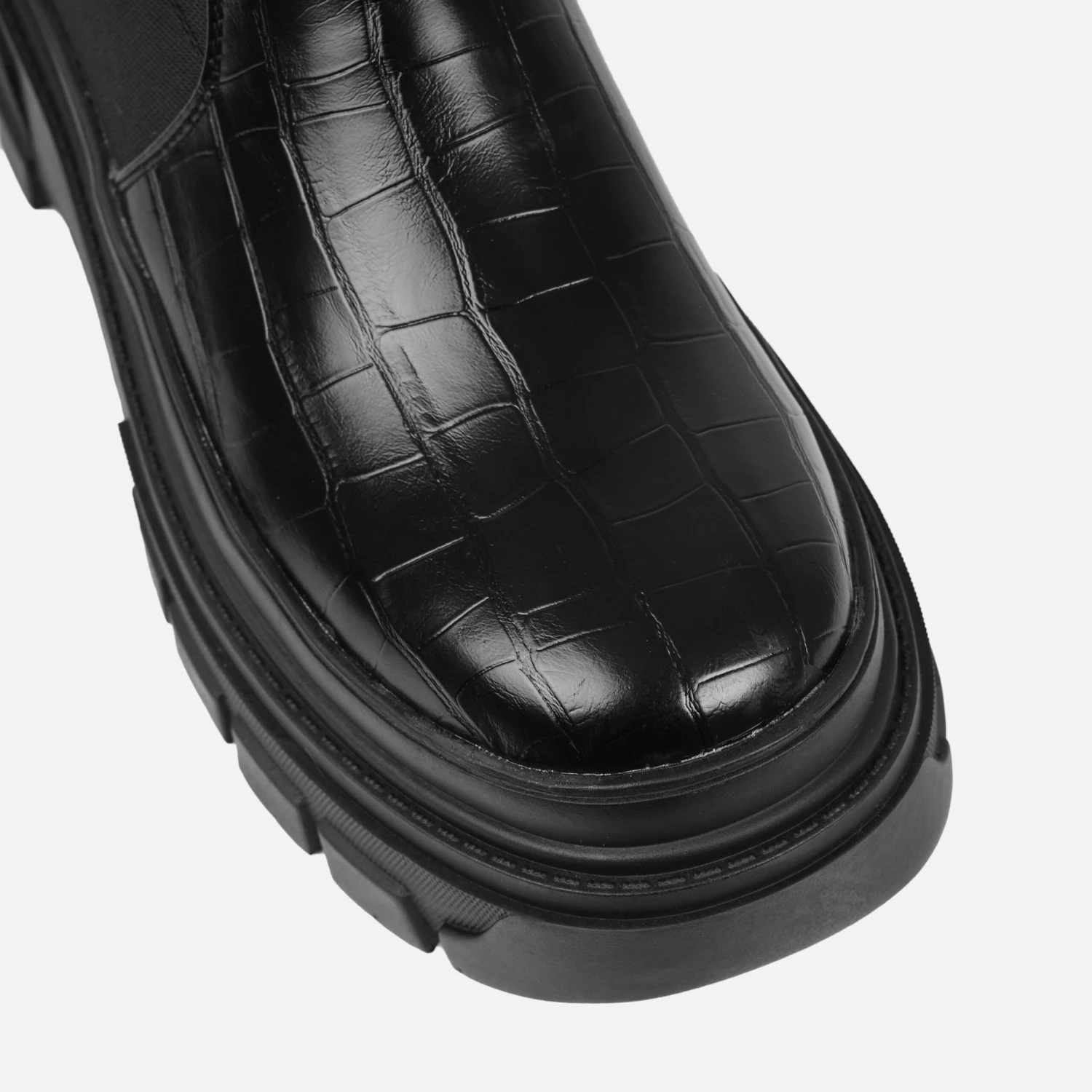 Cary Black Faux Croc Print Chunky Ankle Boots - Image 3