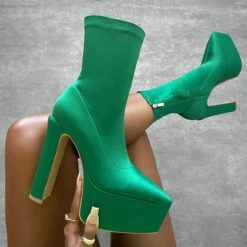 Ceaser Green Platform Pointed Ankle Boots