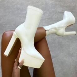 Ceaser White Platform Pointed Ankle Boots