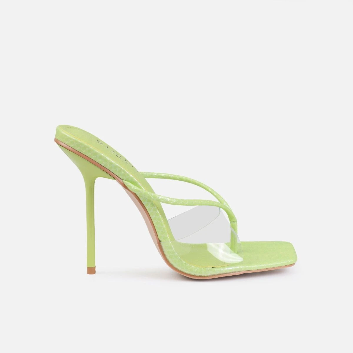 Chita Green Faux Snake Print Clear Toe Thong Mules - Image 2