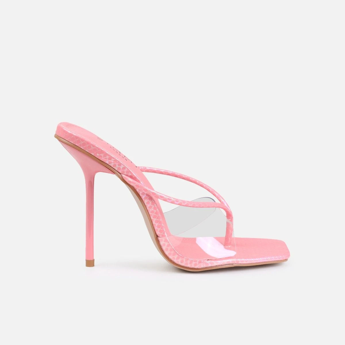 Chita Pink Faux Snake Print Clear Toe Thong Mules - Image 2
