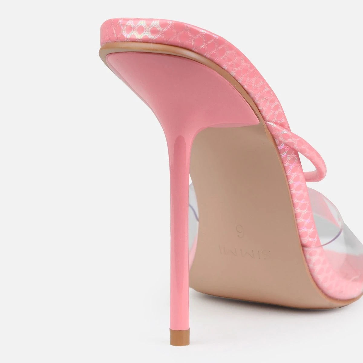 Chita Pink Faux Snake Print Clear Toe Thong Mules - Image 3